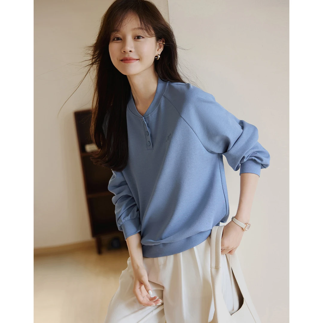 沫晗依美学院风卫衣2024早秋款显瘦不挑人减龄不易皱休闲卫衣3541
