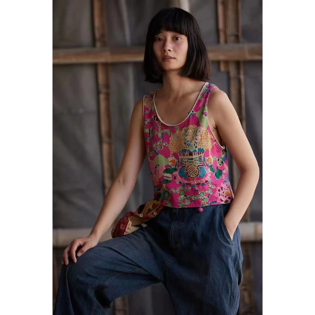 左岸迷香·贞琦坊 百搭复古花色T恤 休闲夏季宽松Z24SS4010