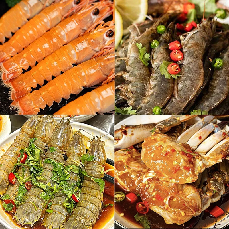 潮汕生腌蟹块+对虾+红膏蟹+红虾+皮皮虾新鲜200-300g/盒（共1800g）