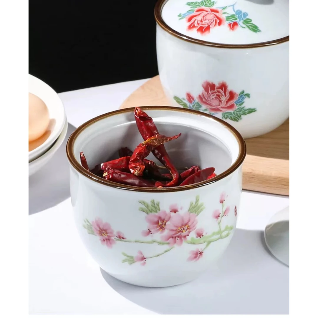 H-2858  桃花炖盅（花色随机）景德镇