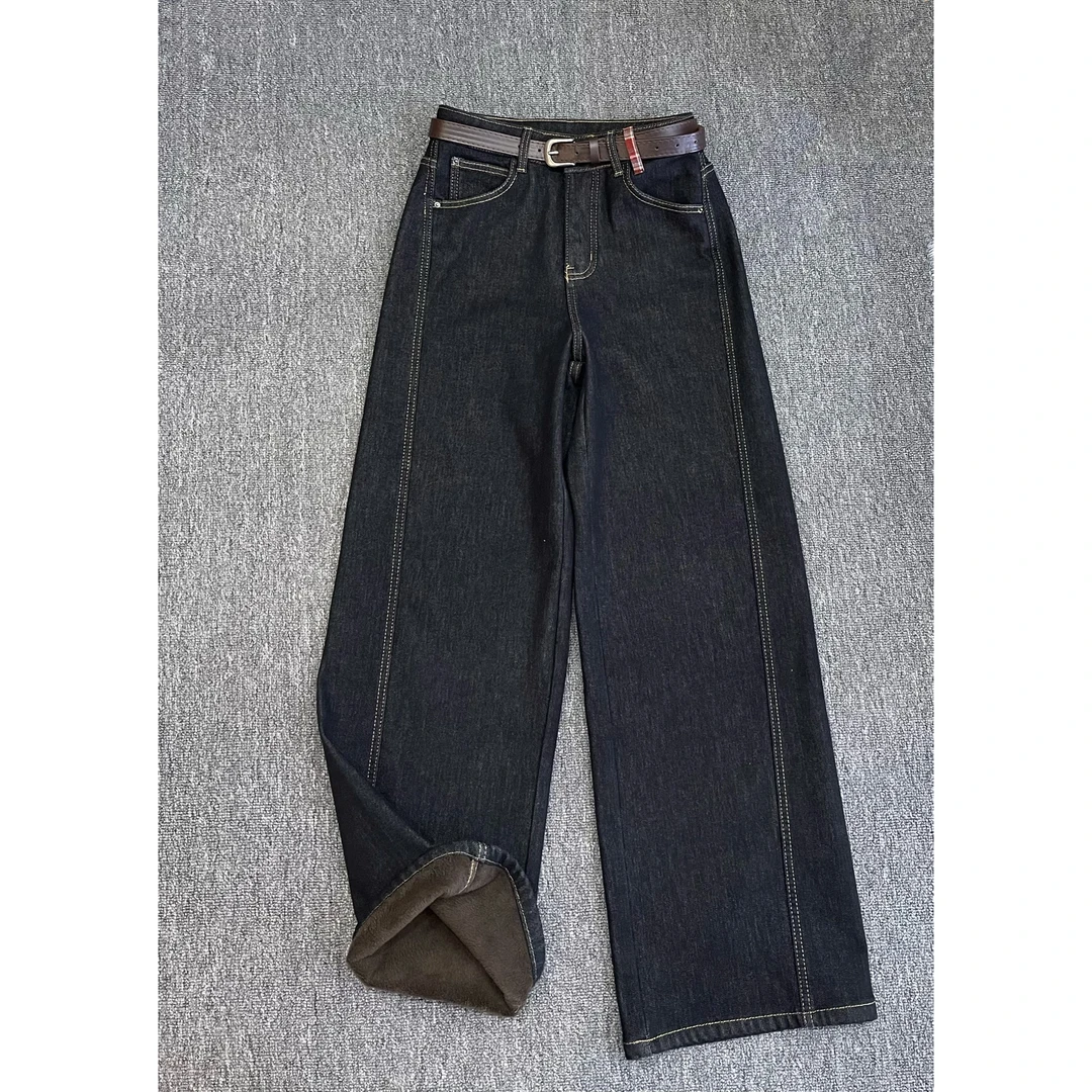 【7701】新品加绒高品质阔腿牛仔裤植绒加厚宽松百搭显瘦直筒长裤