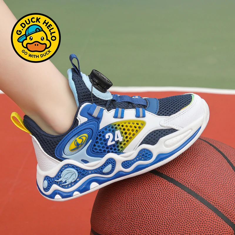 小黄鸭男童鞋2024新款秋季男孩篮球鞋大童网面透气跑步儿童运动鞋
