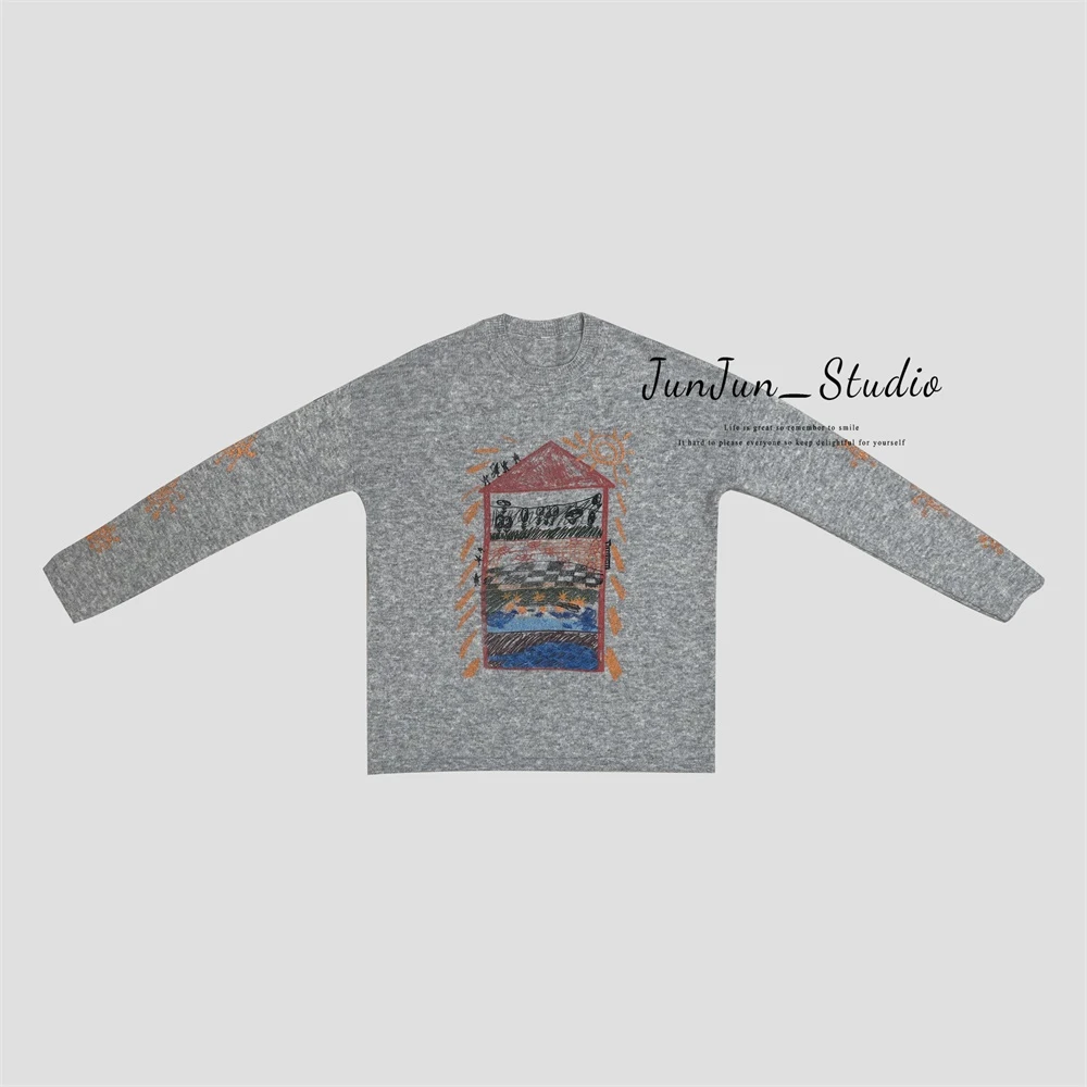 JunJun 秋日涂鸦 绵羊毛针织上衣JJ2163