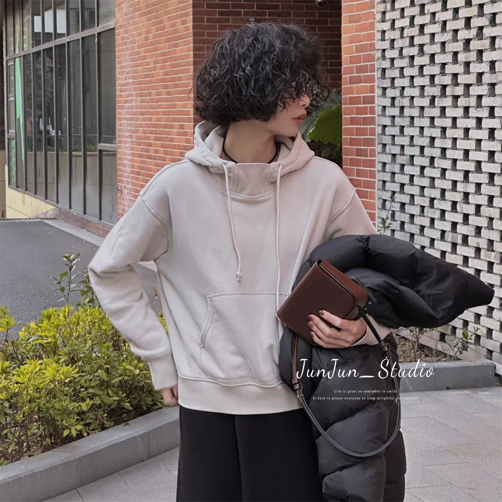 JunJun极简百搭休闲加绒连帽卫衣外套JJ789