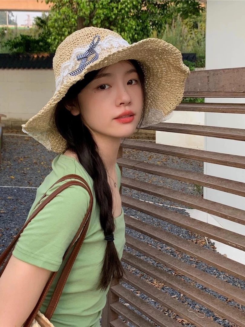 韩版ins草帽女夏季度假旅游遮阳帽子海边沙滩防晒大檐草编太阳帽