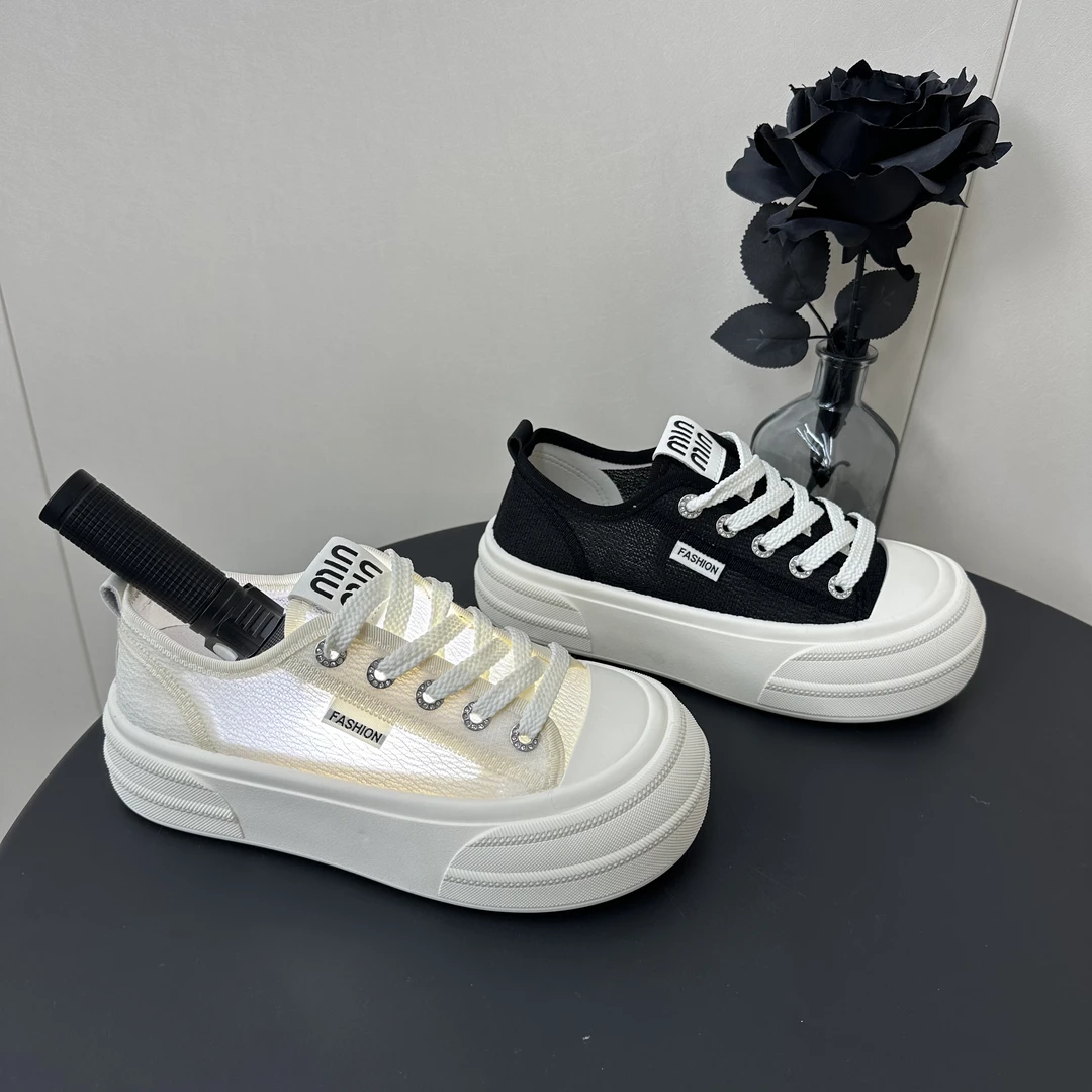 （CHEN）韩版夏季小白新款系带百搭松糕网纱鞋透气网面镂空女鞋