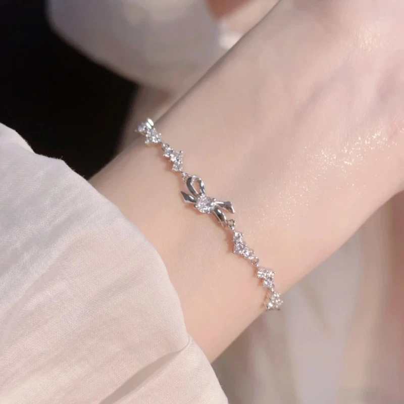 足银手链 S925纯银蝴蝶结手链女生轻奢小众高级感闺蜜手饰