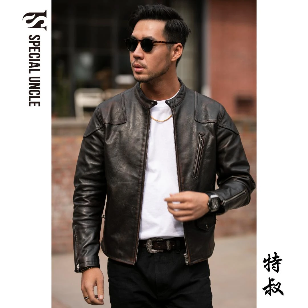 特叔【皮衣】毒液1.3厚高定版茶芯牛皮毒液重磅复古立领真皮皮衣