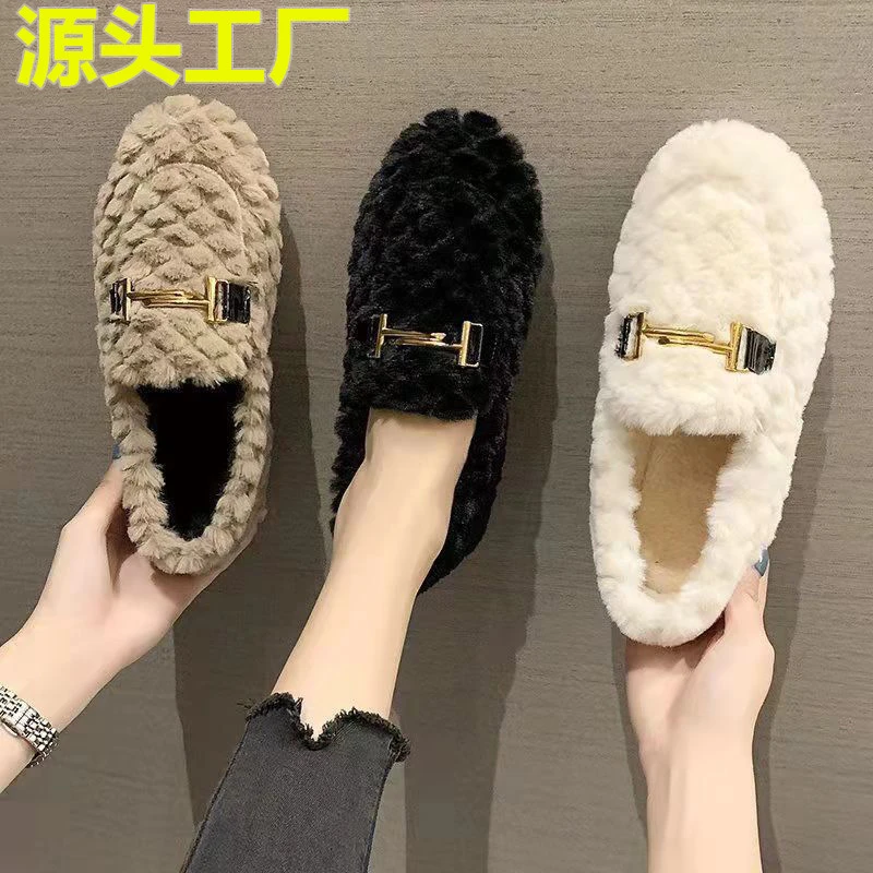 2023韩版豆豆鞋女秋冬季加绒保暖厚底棉鞋女休闲百搭一脚蹬毛毛鞋