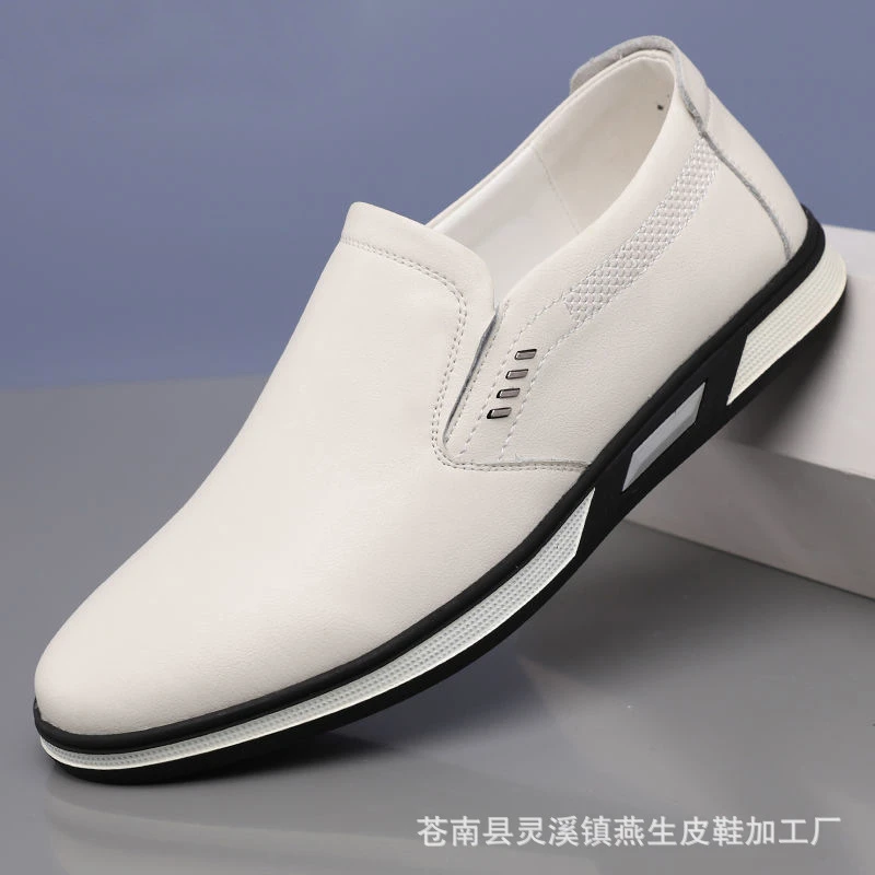 2023新款男士休闲鞋男透气皮鞋男款百搭小白鞋真皮豆豆鞋牛皮男鞋