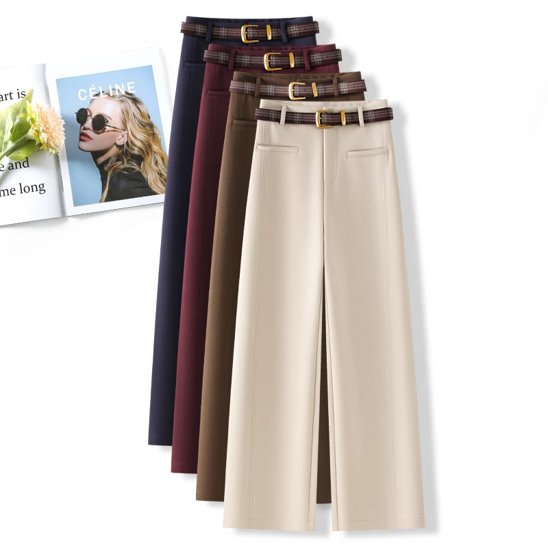 米白色阔腿裤女秋冬2024年新款高腰宽松垂感加厚休闲直筒裤子女潮