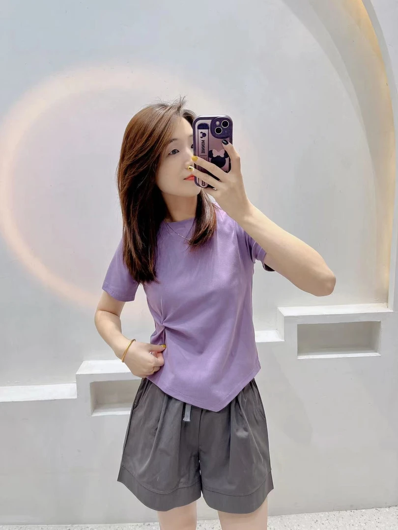 觅裳家【扭结】032夏季法式圆领扭结不规则特色短袖T恤
