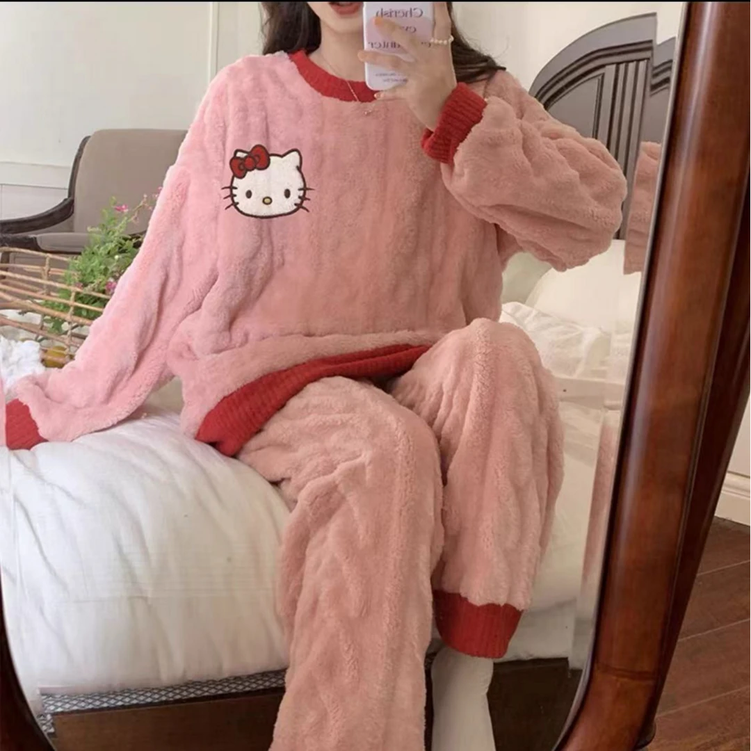 觅裳家 【珊瑚绒】126冬季新款高品质珊瑚双面提花绒居家套装