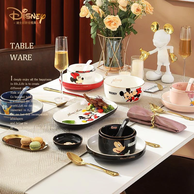 卡通可爱家用餐具陶瓷米奇碗单个米饭碗菜盘子家用可爱碗盘碟套装