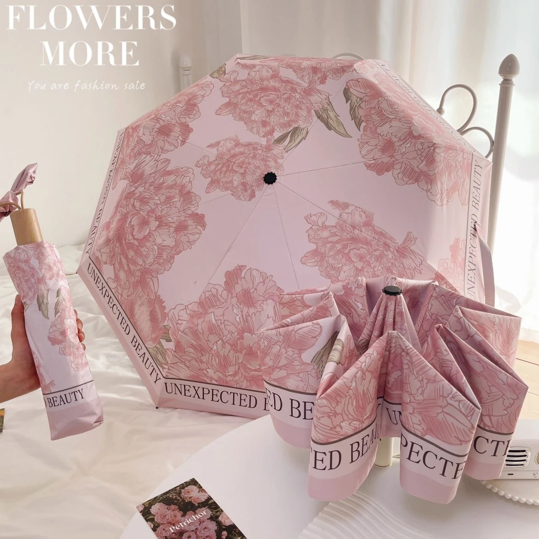 法式高颜值折叠小巧便携晴雨两用复古三折伞遮阳女学生莫奈花园风