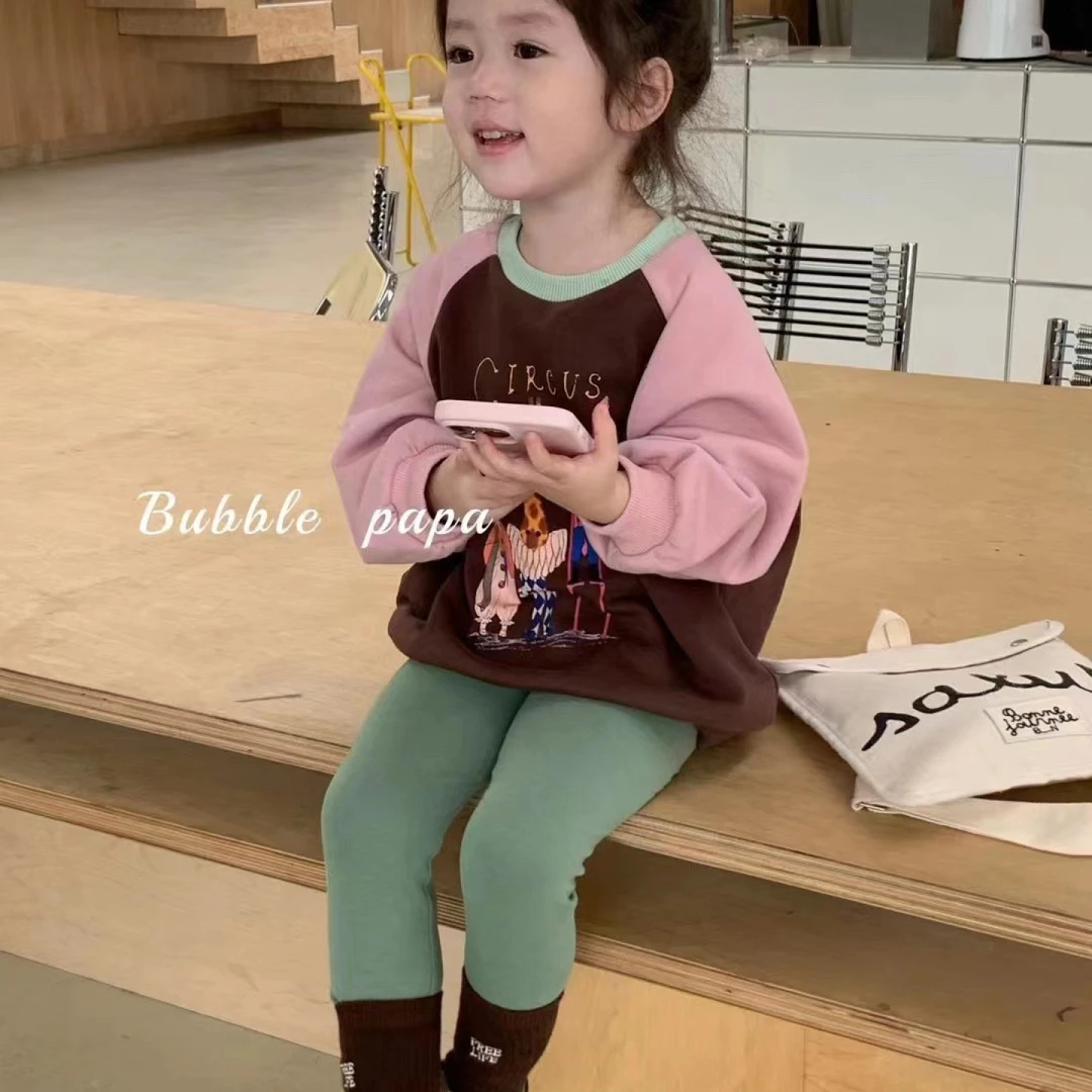 韩版童装秋季新款女童拼色卫衣卫裤休闲服可爱时尚儿童套装78069