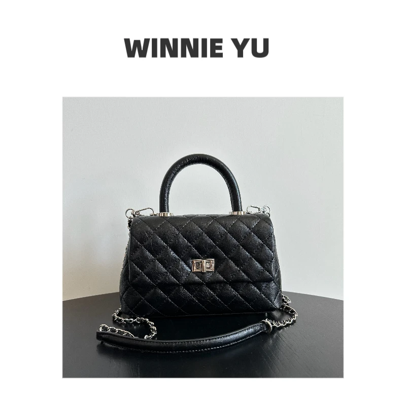 【YINGZI】菱格手提包包女新款高级感单肩斜跨羊皮链条女包