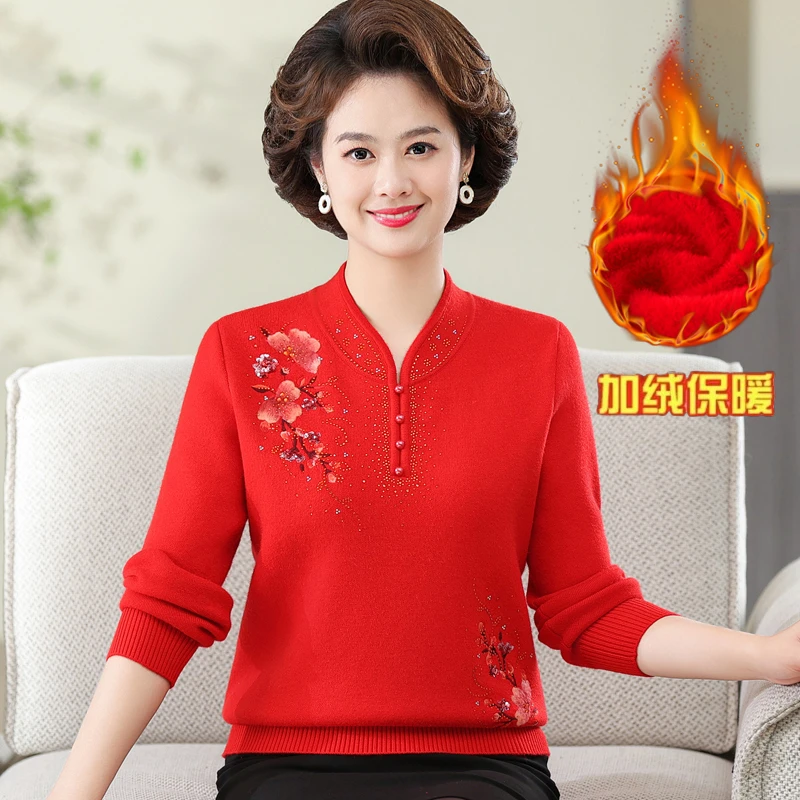 秋冬中老年妈妈装本命年上衣喜庆加厚保暖秋季时尚中年长袖女士