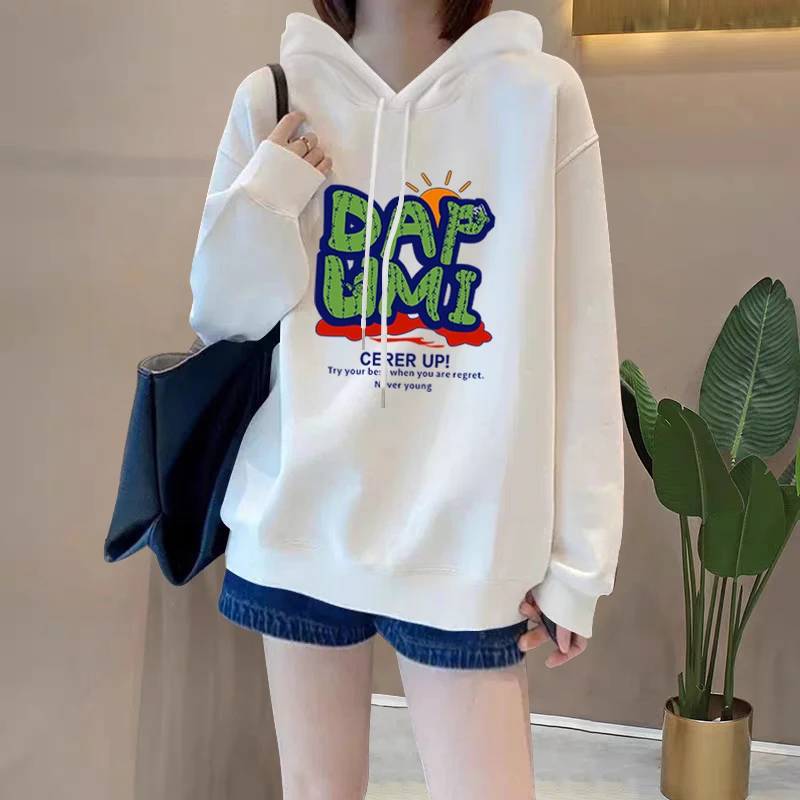 2024新款秋冬韩版连帽套头加绒加厚中长款卫衣女宽松oversize外套