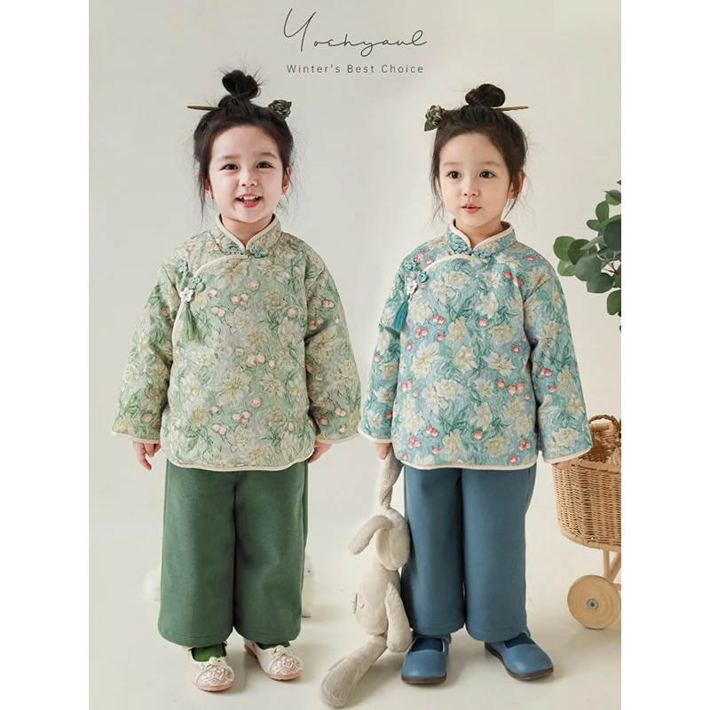 【2025秋冬清】幼悠秋冬季复古女童保暖碎花斜门襟国风棉服 ZD0003