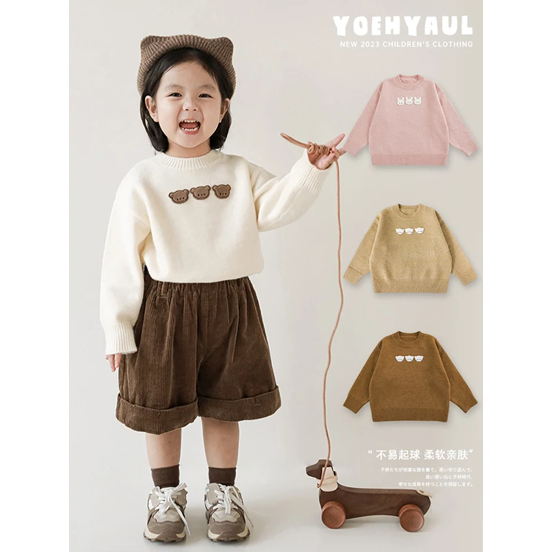 幼悠{三只熊}女童毛衣小熊提花秋冬儿童针织打底衫洋气童装GN4590