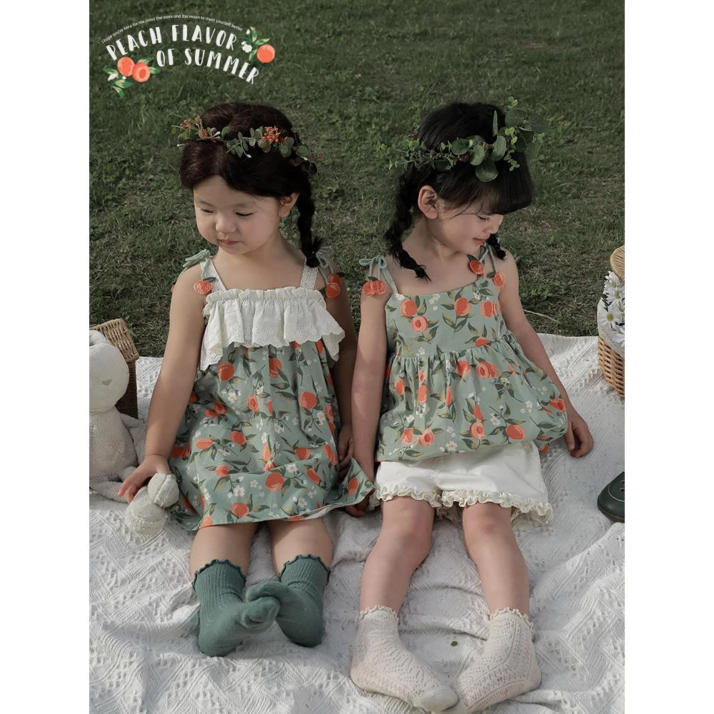 【清】吊带 娃娃衫花苞上衣复古洋气公主儿童女夏装X3950
