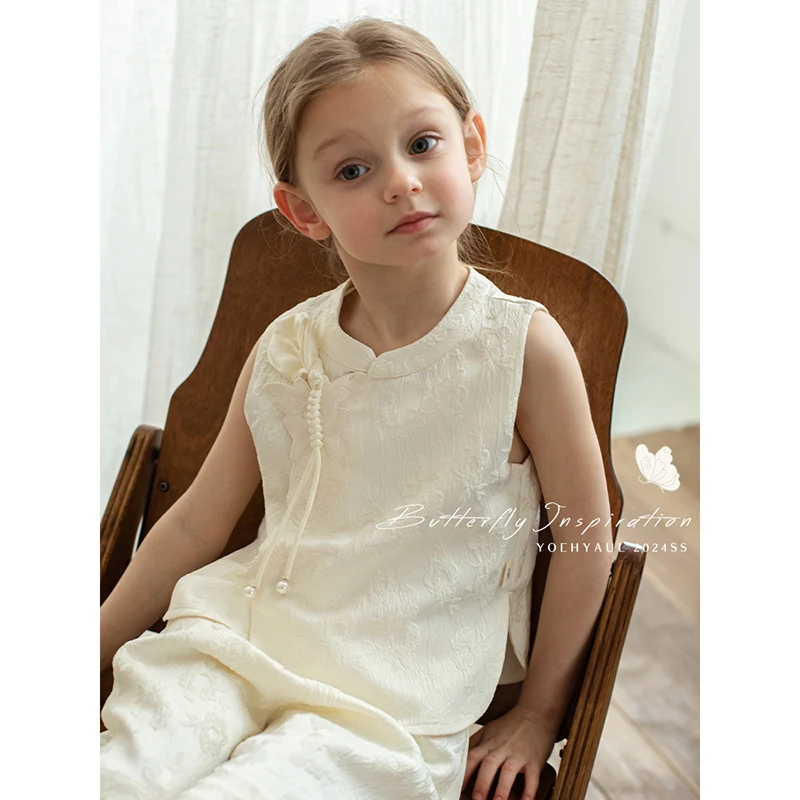 清 幼悠 春三波 儿童春秋季时尚百搭上衣复古女童纯色旗袍C2891