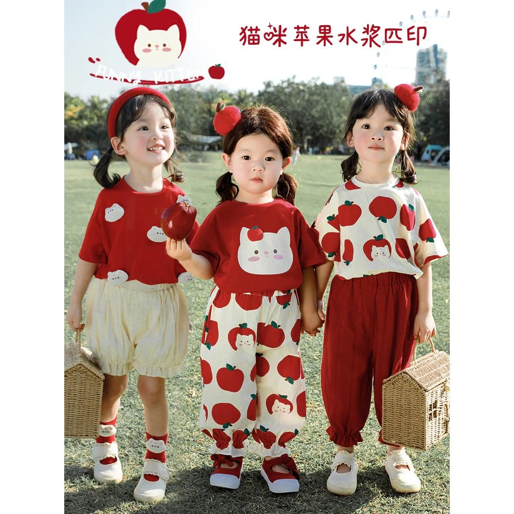 幼悠女童夏季宽松短袖T恤洋气童装儿童男圆领休闲打底衫薄款X3531