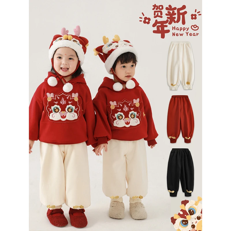 幼悠儿童一体绒裤子宝宝加绒裤子秋冬保暖拜年服GN4598
