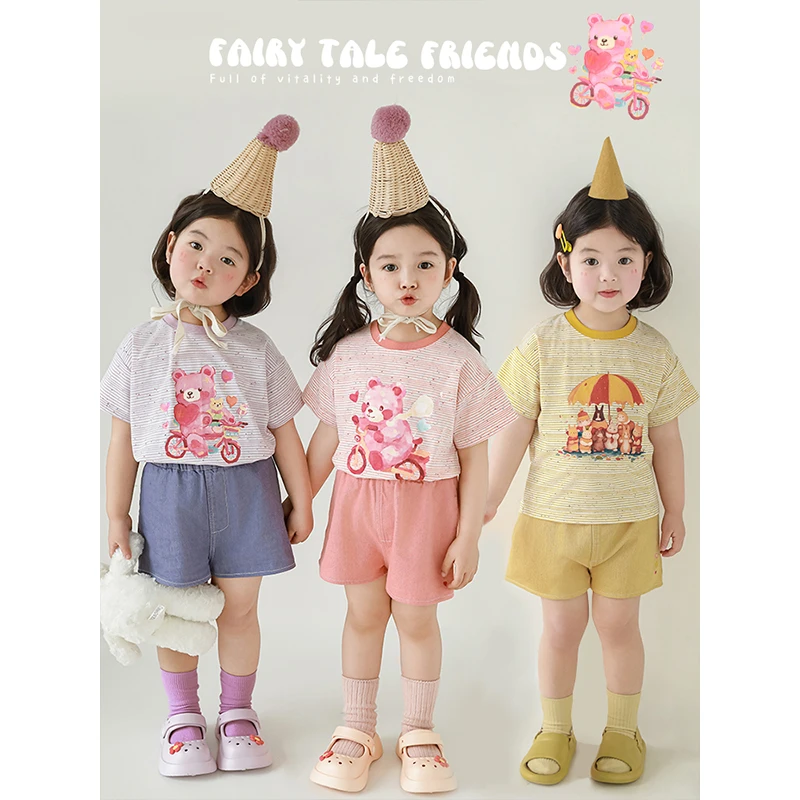 幼悠夏二波多色卡通撞色宽松宝宝女宝儿童夏季潮牛仔短裤LX0193