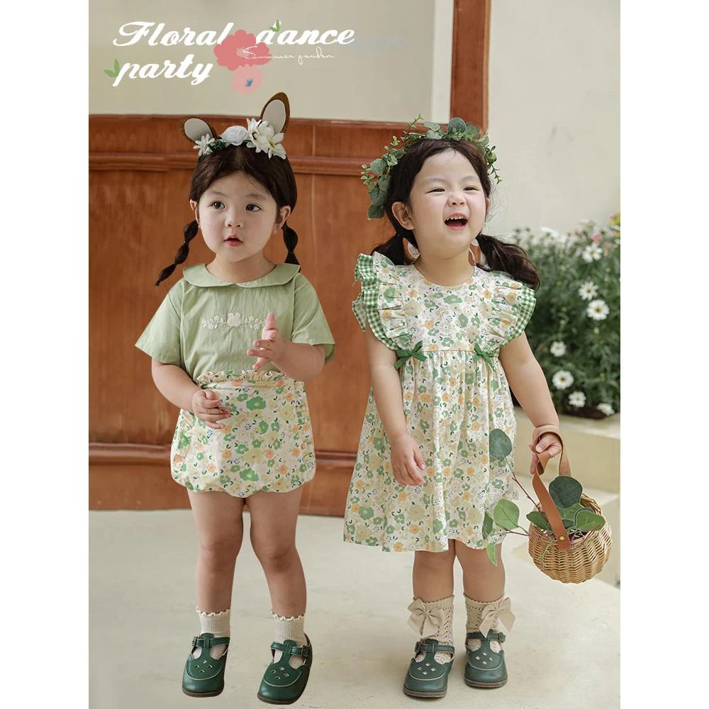 清 幼悠[午后花丛]宝宝短裤复古夏季夏款包屁碎花女宝夏装 X3796