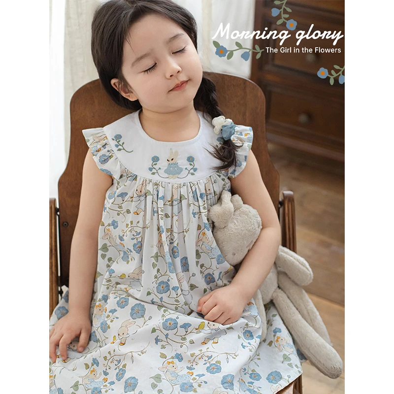 幼悠夏二波儿童时尚百搭洋气裙子女童复古花朵碎花汉服 LX0219