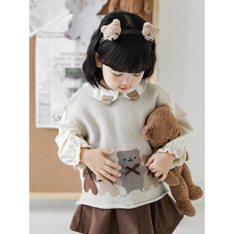 幼悠女童可可熊绣标衬衣儿童男女宝宝春秋洋气百搭纯色衬衫 Q2429