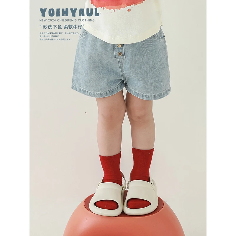 幼悠女童纯色牛仔短裤夏季薄款童装儿童洋气可爱柔软裤子潮HX0003