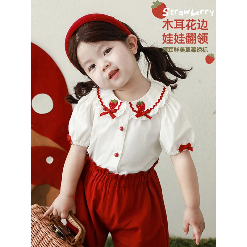 幼悠女童夏季娃娃领衬衫公主百搭白色短袖童装儿童宝宝上衣C2465