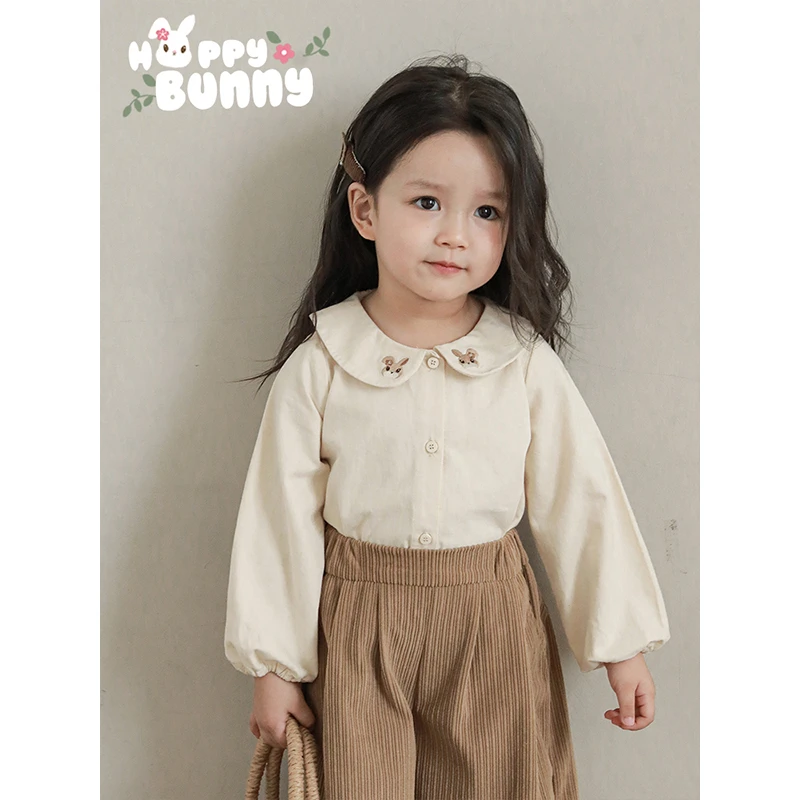 幼悠女童刺绣衬衫春秋洋气宝宝娃娃领衬衣儿童百搭秋装上衣Q2899