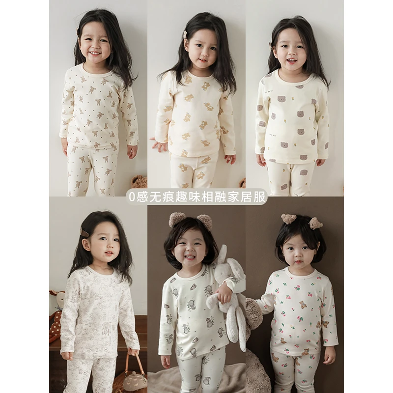 【清】家居服无痕打底宝宝内衣长袖趣味两件Q3789 Q3871