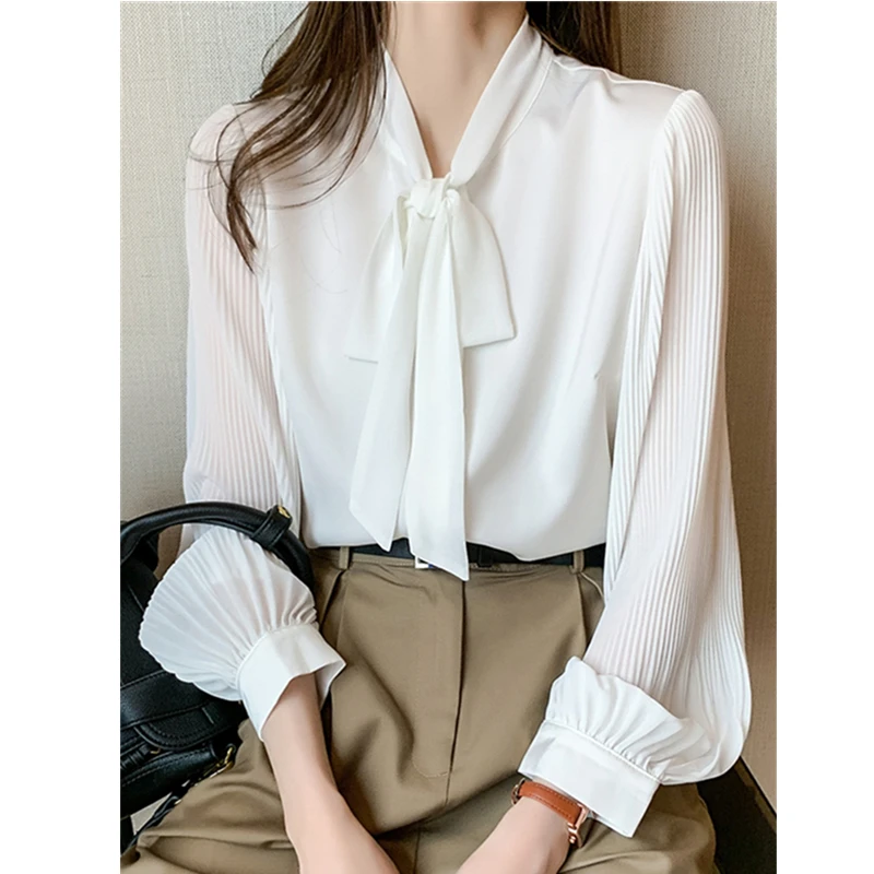 柔顺设计感飘带缎面白衬衫女长袖小香风法式轻职风气质百搭上衣OL