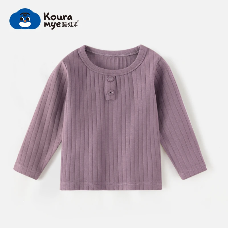 酷娃米2024年春秋款儿童上衣中小童宝宝纯色百搭坑条打底衫20441