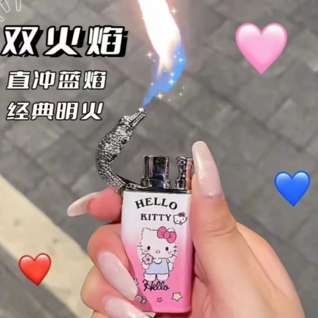 【转蹊】渐变鳄鱼打火机 网红送男友情人节双火打火机切换打火机