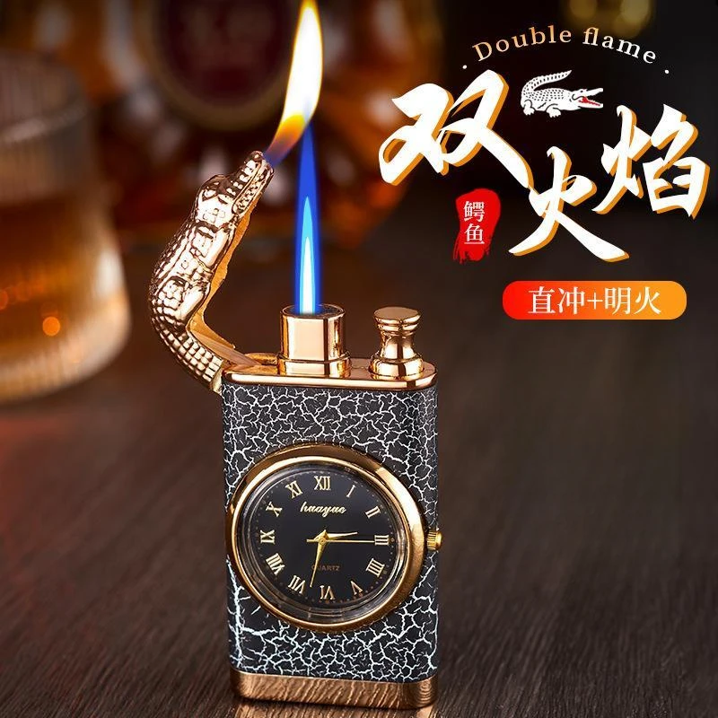 【转蹊】鳄鱼双火打火机 手表打火机七夕节高颜值双火切换打火机