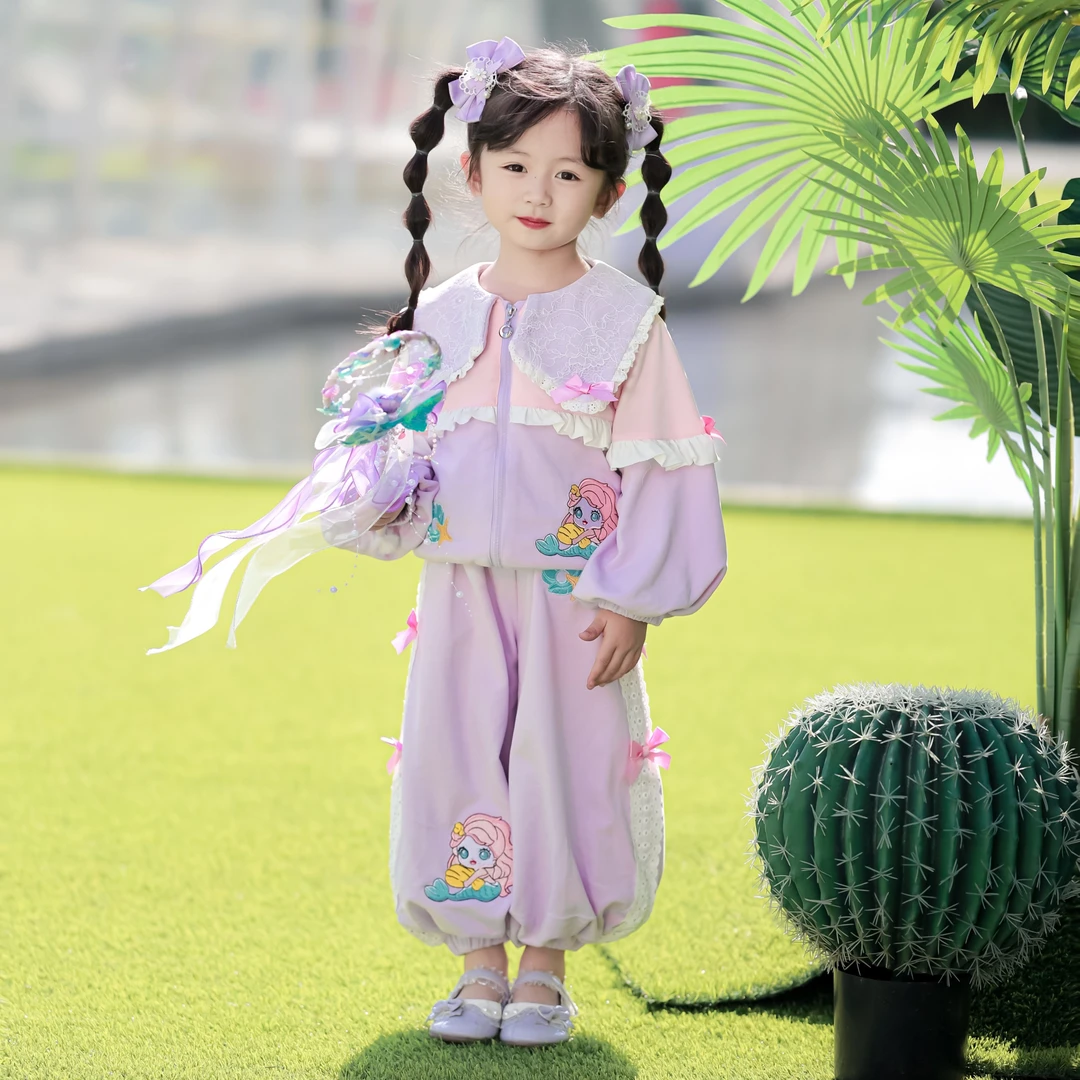 恋兔原创美人鱼套装洋气长袖长裤儿童秋季日常套装重工刺绣童装