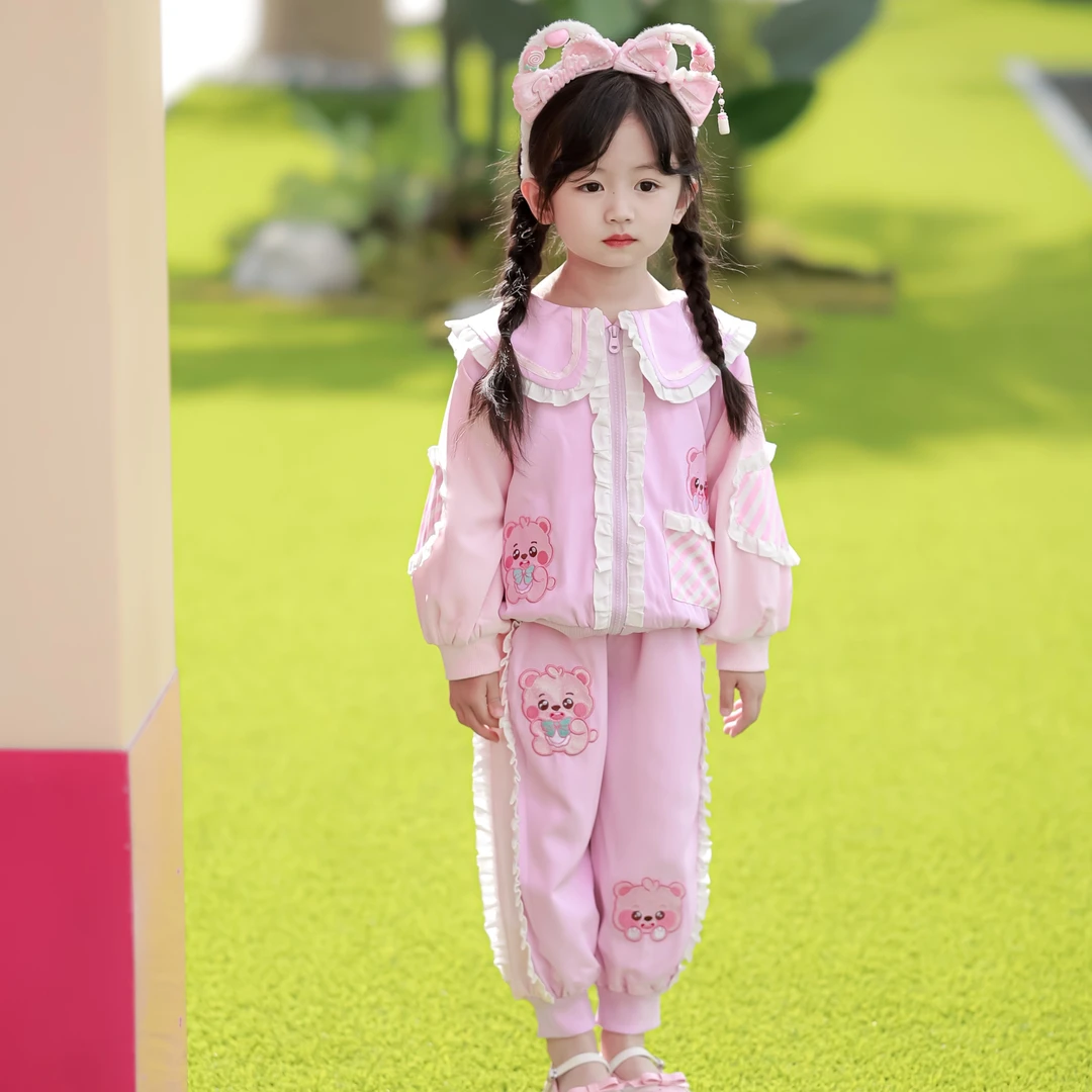 恋兔原创小熊可爱套装洋气长袖长裤儿童秋季日常套装重工刺绣童装