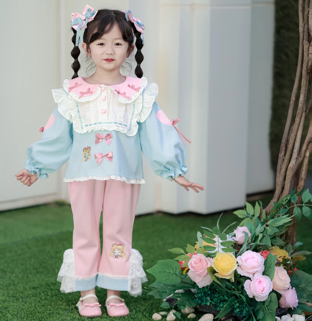 恋兔原创美少女套装洋气长袖长裤儿童秋季日常套装重工刺绣童装