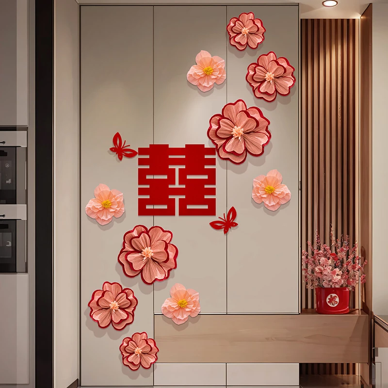 婚房布置装饰背景墙结婚礼新房客厅玄关楼梯墙男方房间高级感拉花