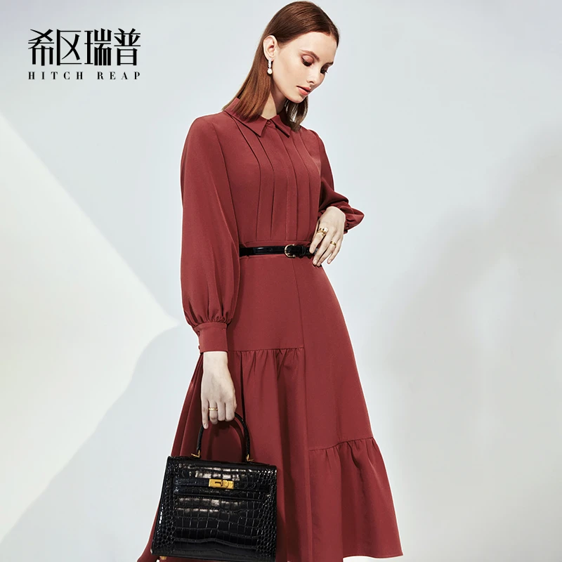希区瑞普高端复古连衣裙女2024新款秋季法式气质灯笼袖通勤F1461