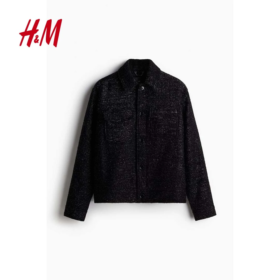 HM男装夹克2024秋季新款标准版型有领长袖休闲款百搭外套1245633