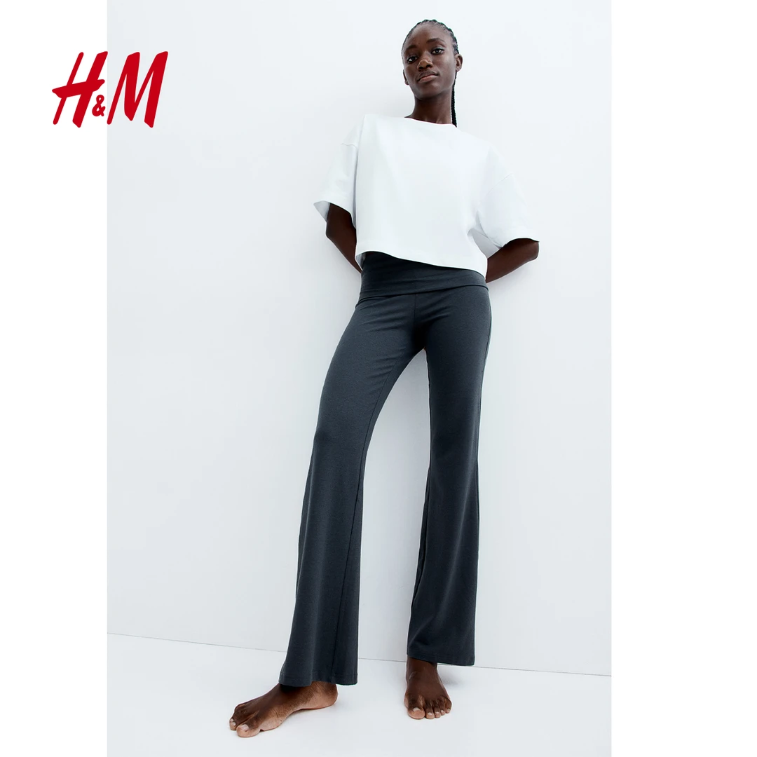 HM女装休闲裤秋季新款柔软合身直筒微喇舒适简约长裤1242094