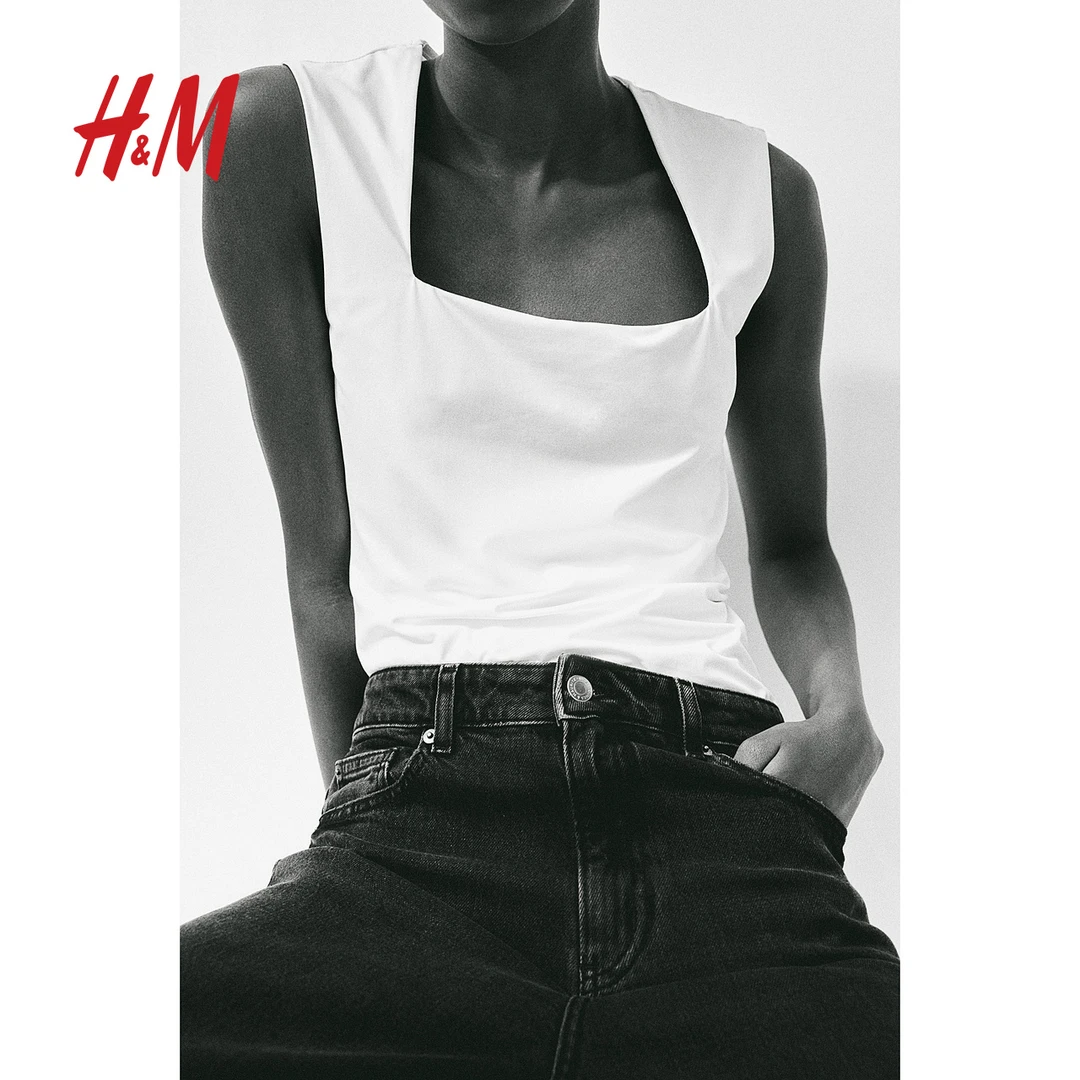 HM女装背心吊带夏新款柔软弹力汗布修身方领纯色上衣1221690