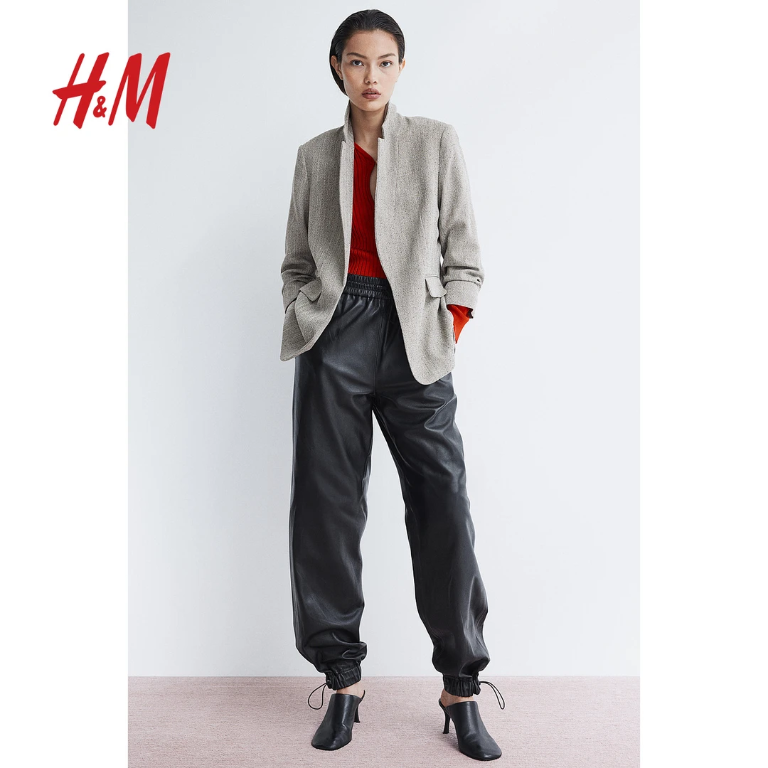 HM女装西装秋季新款优雅通勤无扣褶袖设计感修身外套1124589